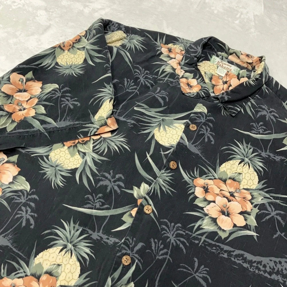 Tommy Bahama Shirt Silk Pineapple Floral Hawaiian Camp Button Up Mens 2XL